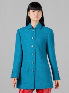 FREE AUTH! - Gucci Blue/Turquoise 2025 Wool GG Button Coat - IT 42 / US 6 - NWOT
